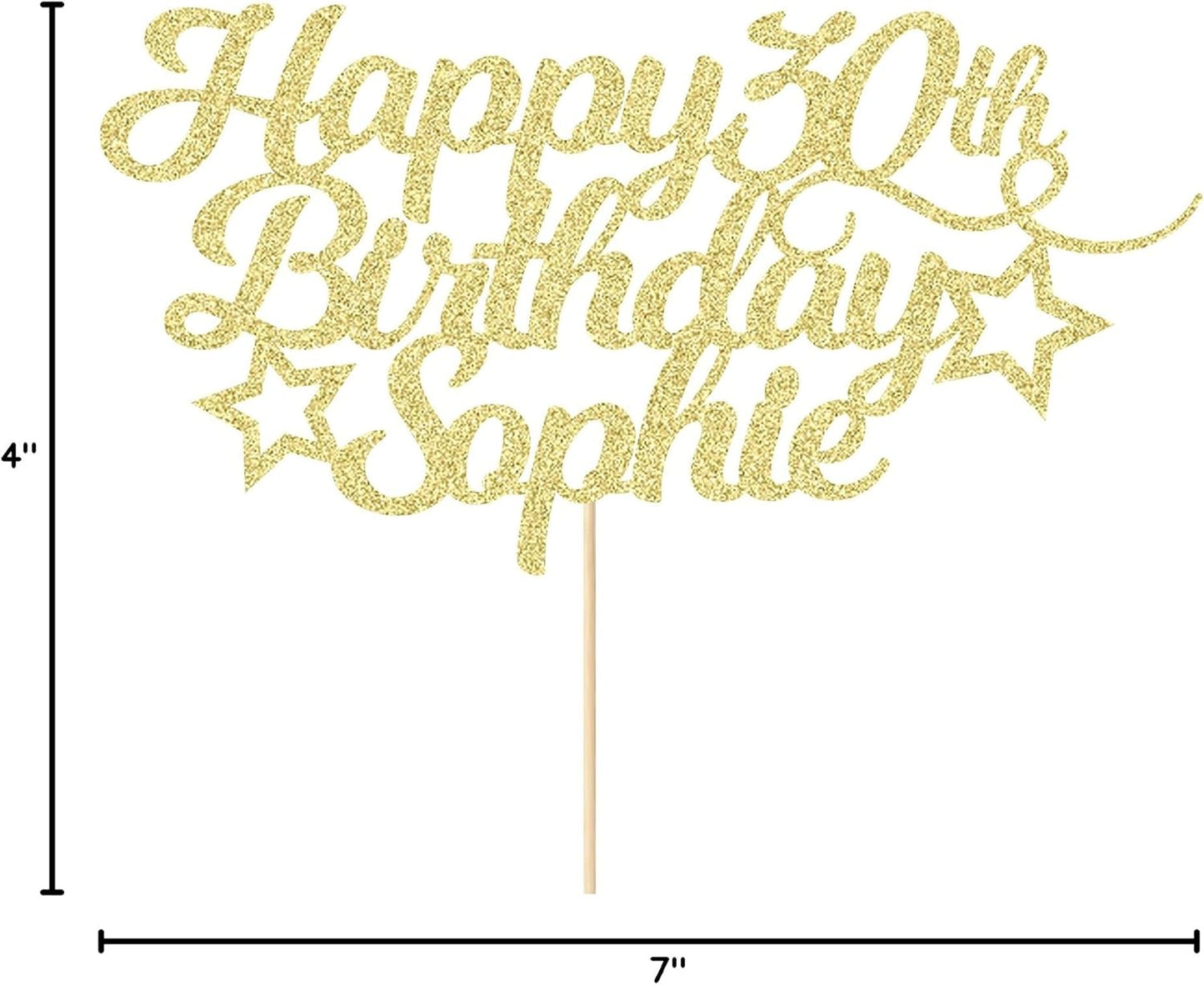 Personalized Happy Birthday Cake Topper Customized with Any Age Name Party Cake Decoration 16 18 21 40 60 Double Sided Glitter Card Champagne Gold