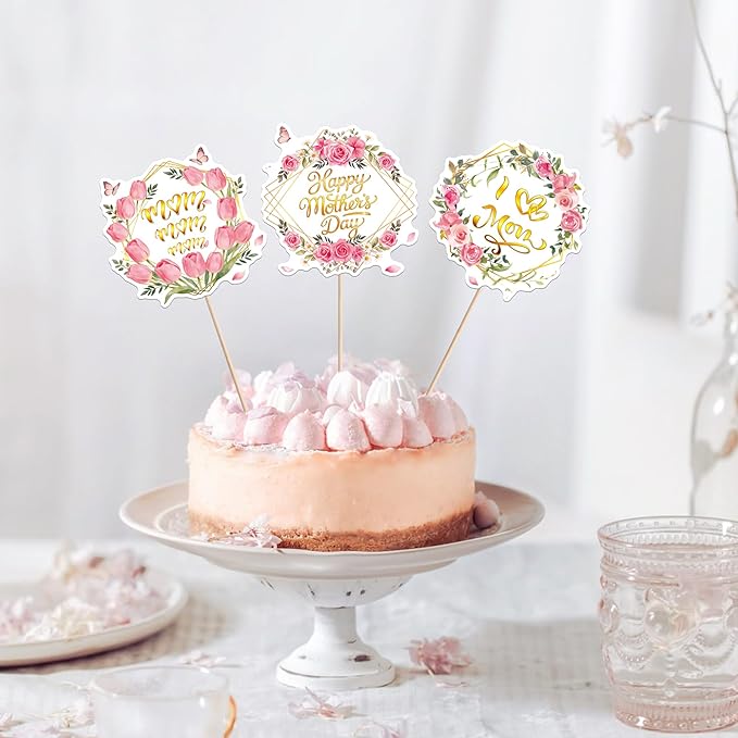 18 PCS Happy Mother's Day Centerpiece Sticks Double Sided Love Mother Best Mom Table Centerpieces for Happy Mother's Day Theme Table Flower Decorations Women Birthday Party Centerpieces Supplies