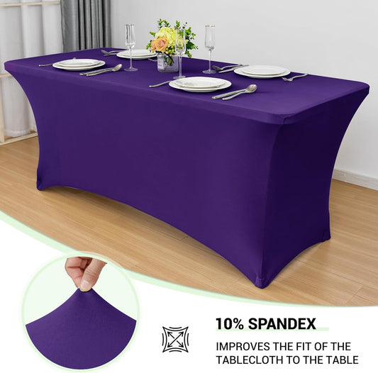 Obstal 6ft Stretch Spandex Table Cover - 4 Pack Universal Rectangular Fitted Tablecloth Protector for Wedding, Banquet and Party (Dark Purple, 72L x 30W x 30H Inches)