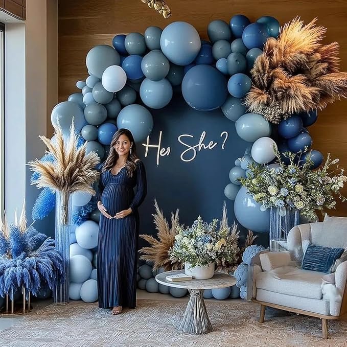 Dusty Blue Balloon Arch Double Stuffed Light Dark Blue Balloons Different Size Blueberry Balloon Garland Kit for Baby Shower Birthday Wedding Bridal Christmas New Year Party Decorations