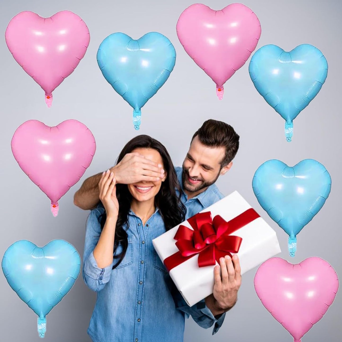 Pink Blue Heart Balloons, 18 Inch Pastel Blue Pink Foil Heart Balloons Pearl Pink Blue Heart Shape Mylar Balloons Baby Blue and Pink Party Balloon for Baby Shower Gender Reveal Birthday