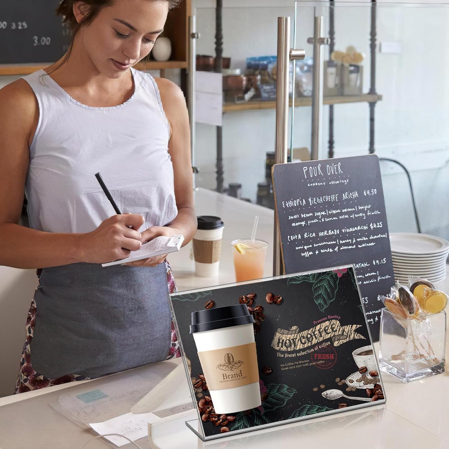 8 Pack Acrylic Slanted Back Sign Holder 4 x 6Inches,Clear Plastic Sign Holder Paper Photo Display,Menu Table Top Stand,Clear Acrylic Picture Frame,Flyer Holder(Horizontal)
