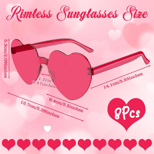 PLULON Heart Sunglasses for Women 5/12/25 Pcs, Heart Glasses Valentine Day Rimless Shaped Candy Color Fun Glasses Party Favor