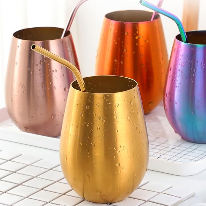 Buyer Star 304 Stainless Steel Wine Glasses Set of 4 - Large 17 oz Outdoor Stemless Wine Tumblers - 100% Unbreakable & Stemless Metal Drinking Cups for Home and Outdoors Dishwasher safe (RoseGold)