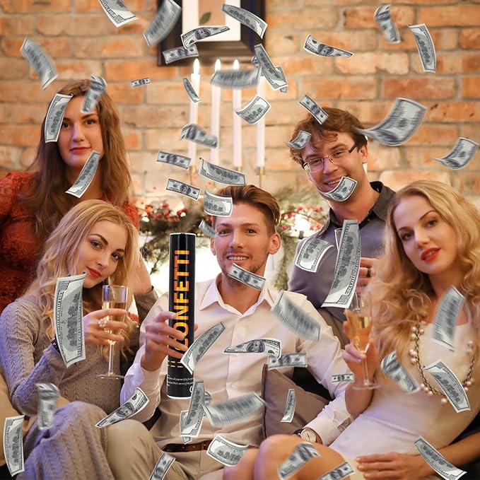 Money Confetti Cannon 12Pack Biodegradable 100 Dollar Bill Money Confetti 12inch Party Poppers for Celebration Opening Activities Birthday Graduation Business Signing