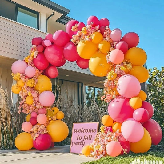 Yellow Pink Balloon Garland Double Stuffed Light Baby Pink Peach Balloons Different Sizes Pastel Coral Balloon Arch Kit for Birthday Baby Shower Wedding Fall Autumn Pumpkin Party Decorations