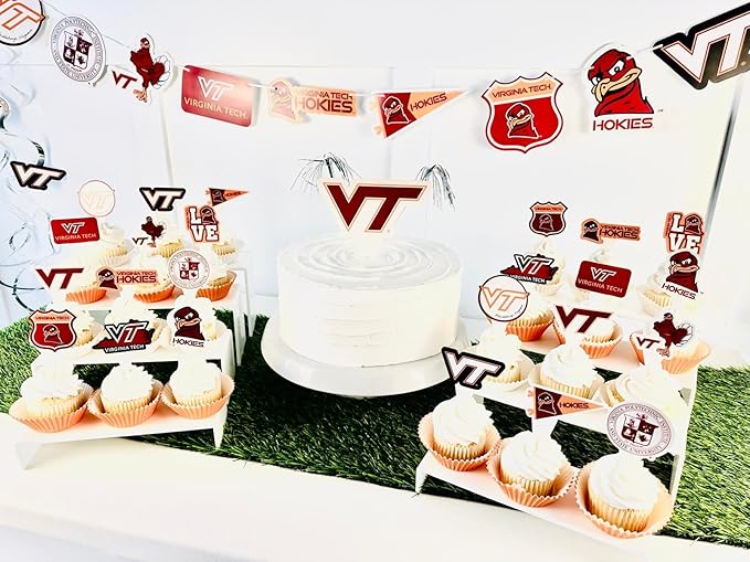 Party Supplies for Football, Birthday Gift, Graduation Party Banner and Cake Toppers (42 Pieces) (Virginia Tech Hokies)