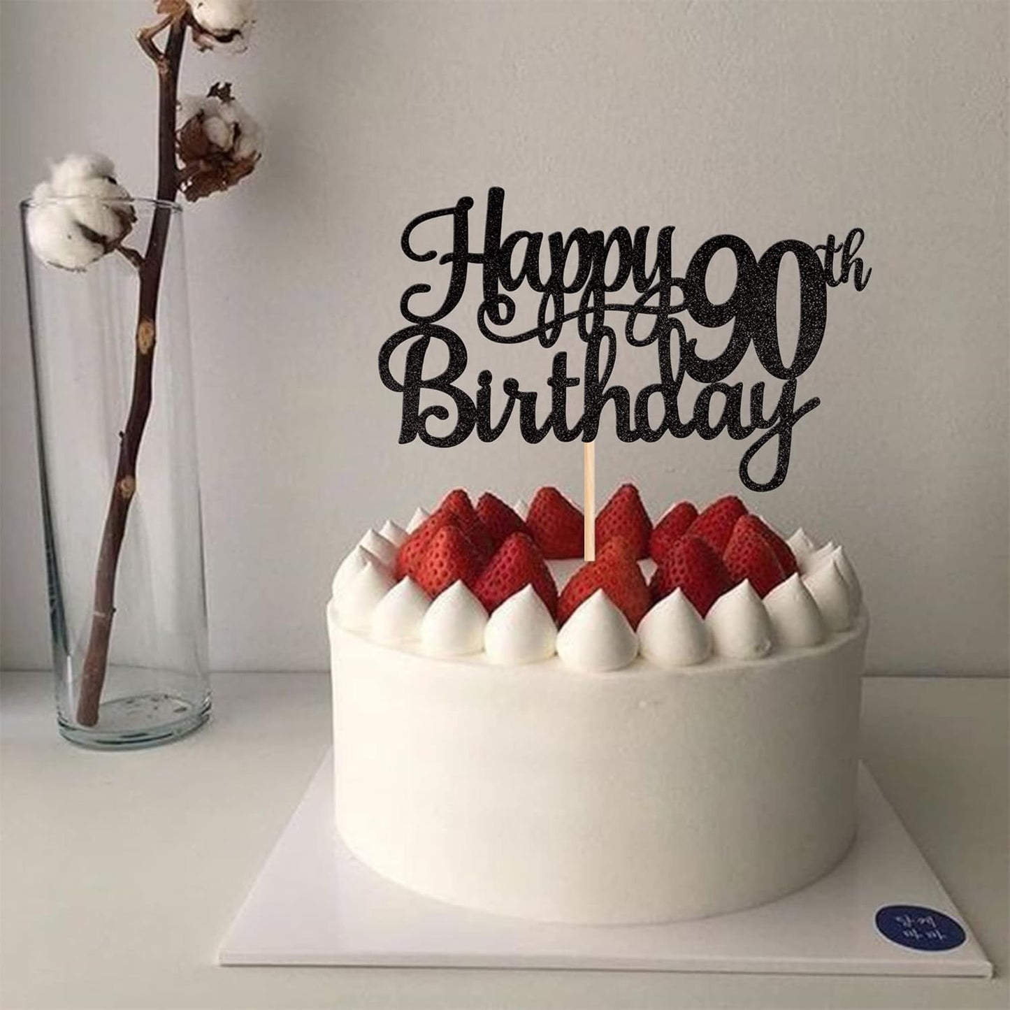 1 PCS Happy 90th Birthday Cake Topper Glitter Cheers to 90 Years Birthday Cake Pick 90 Fabulous Cake Decoration for Happy 90th Birthday Theme Party Decorations Supplies Black