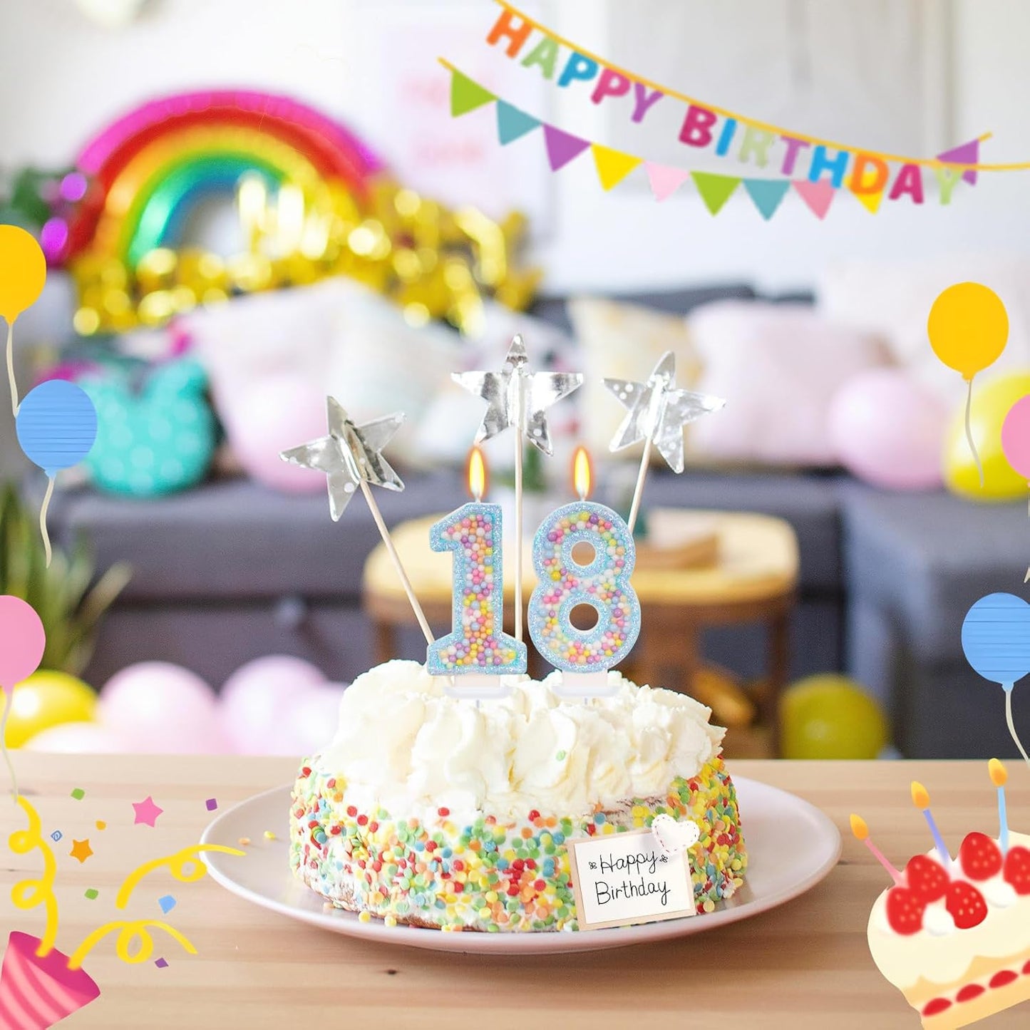 Blue Birthday Candles - Number 18 Candle, Colorful Macaron Candles, 18 Birthday Decorations for Girls Boys, Cake Decorations, Theme Party Supplies (Blue)