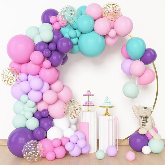 Amandir 153 Pcs Pink Purple Balloons Arch Garland Kit, Different Sizes 18 12 10 5 inch Purple Blue Pink Gold Confetti Pastel Unicorn Balloon for Wedding Shower Princess Birthday Party Decorations