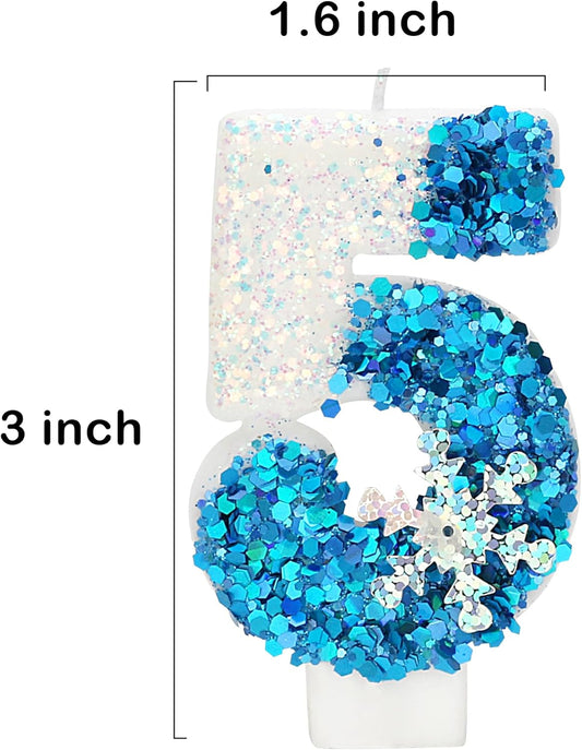 Snow Frozen Themed Birthday Candles, 5th Birthday Candle for Party Supplies, 2.76 inch Cake Topper Decorations (Number 5)