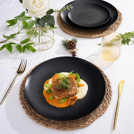 EI enjonirinjonir 80pcs Black Plastic Plates Disposable for Dinner,10.25inch Party Plates Disposable Heavy Duty,Elegant Matte Plastic Plate Frosted is Ideal for Wedding/Birthday//Tables Decoration