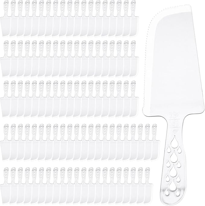 100 PCS Disposable Plastic Cake Cutter and Server 8x2.3 In Clear Cake Plastic Server Cutter Plastic Cake Server Cutting for Pie Tart Cake Pizza Pastry Baking Cutter Holder Transfer for Kitchen Wedding