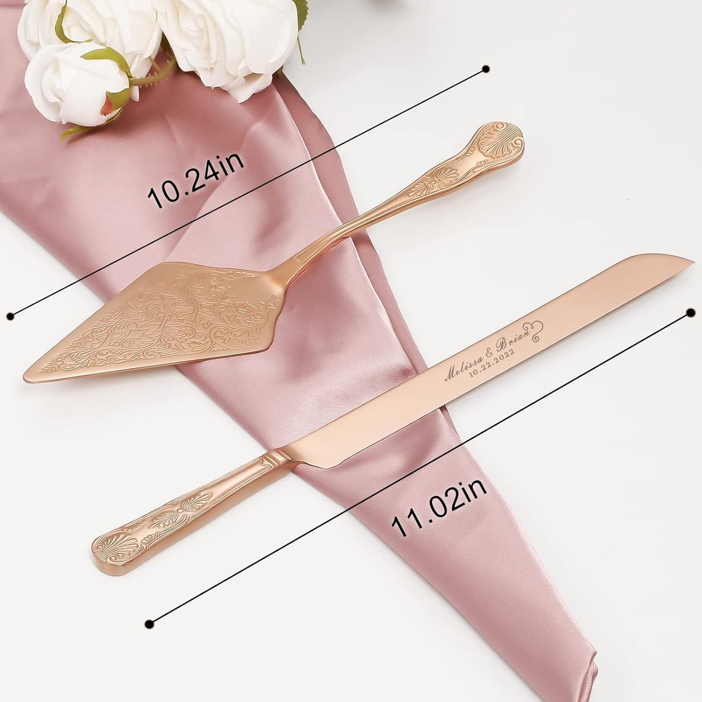 Cake Knife and Server Set, Personalized Cake Cutting Set For Wedding, Rose Gold Cake Cutter Pie Pizza Server Set, Engraved Cake Serving Set for Anniversary Birthday Party Gift (Rose gold)