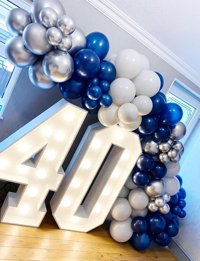 Navy Blue and Silver Balloons Garland Arch Kit,134 Pcs Graduation Balloons, White Navy Blue and Silver Balloons with Confetti Latex Balloons for Graduation, Birthday Baby Shower Wedding Decorations