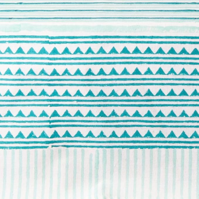 Block Print Cotton Dining Table Cloth, 90" x 60", Rectangle Tablecloth, Decorative Fabric Table Cover, Holidays, Thanksgiving, Christmas, Weddings, Housewarming Gift (White Teal Triangles)