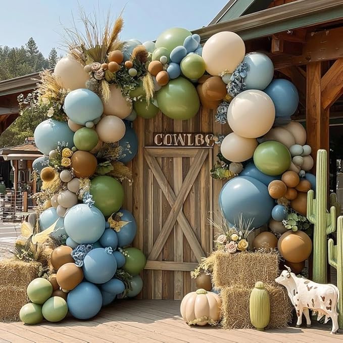 Blue Green Brown Balloon Garland Double Stuffed Dusty Blue Sage Green Balloons Olive White Sand Latex Balloon Arch Kit for Bear Baby Shower Birthday Woodland Wild One Party Decorations