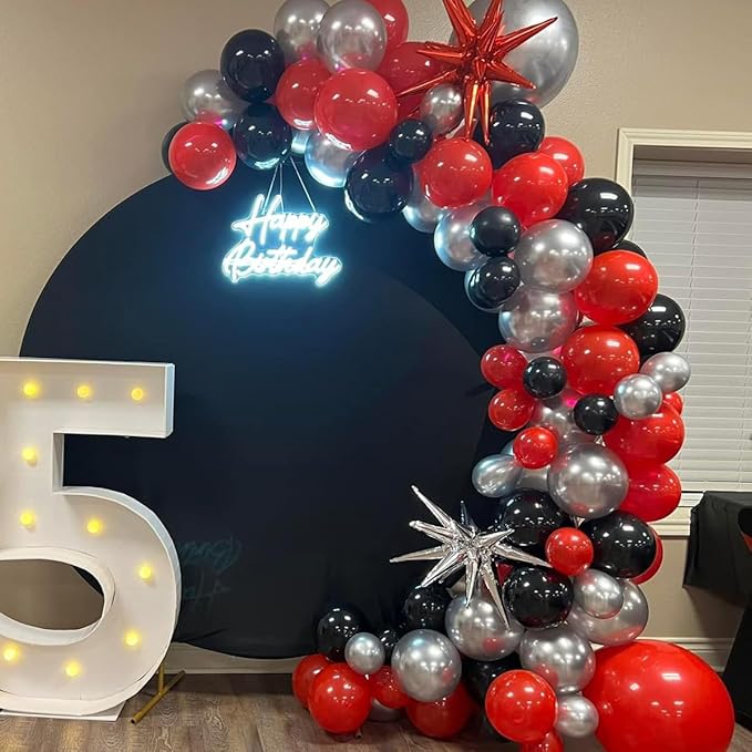 MEBAY Black Red Metallic and Confetti Silver Balloons Garland Arch Kit, 147 Pcs Latex Balloon Different Sizes for Birthday Party Graduation Father's Day Anniversary Bachelorette Party Decoration