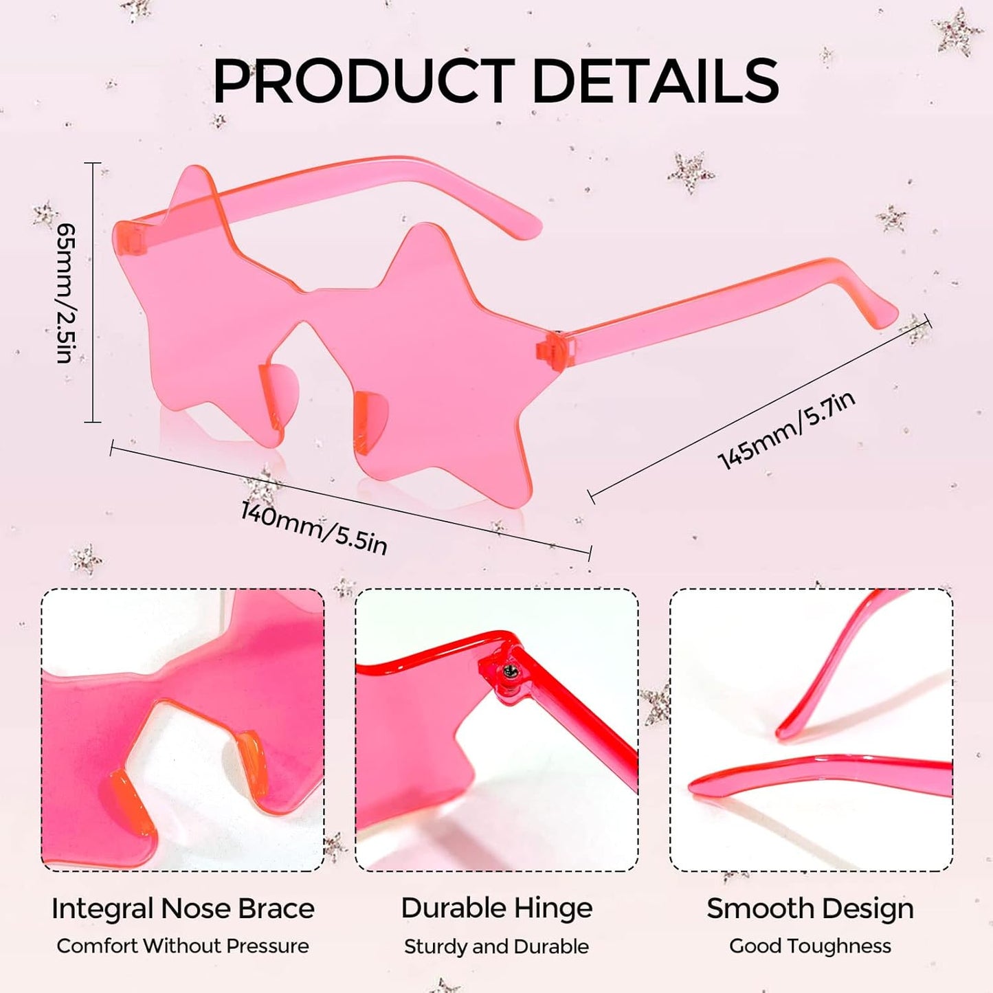 10/20 Pack Star/Heart Shape/Round/Butterfly/Cat Eye/Rectangle/Fire Rimless Tinted Party Sunglasses Color Glasses