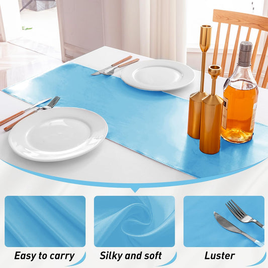 10 Pack Table Runner 12 X 108 Inch Silk Table Runner for Party,Wedding, Birthday, Banquets,Decoration(Blue)