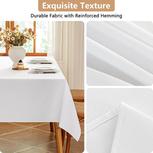 Fabric White Rectangle Table Cloth, Faux Linen Textured Stain Resistant & Reusable Rectangular Tablecloth, Easy Clean for Dinning Banquet Wedding, 60 x 120 Inch