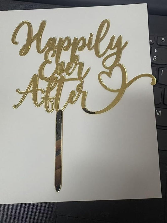 Happily Ever After Cake Topper-Acrylic Gold Wedding Cake Decorations for Wedding,Engagement,Bridal Shower,Vow Renewal,Anniversary Party Decoration Supplies