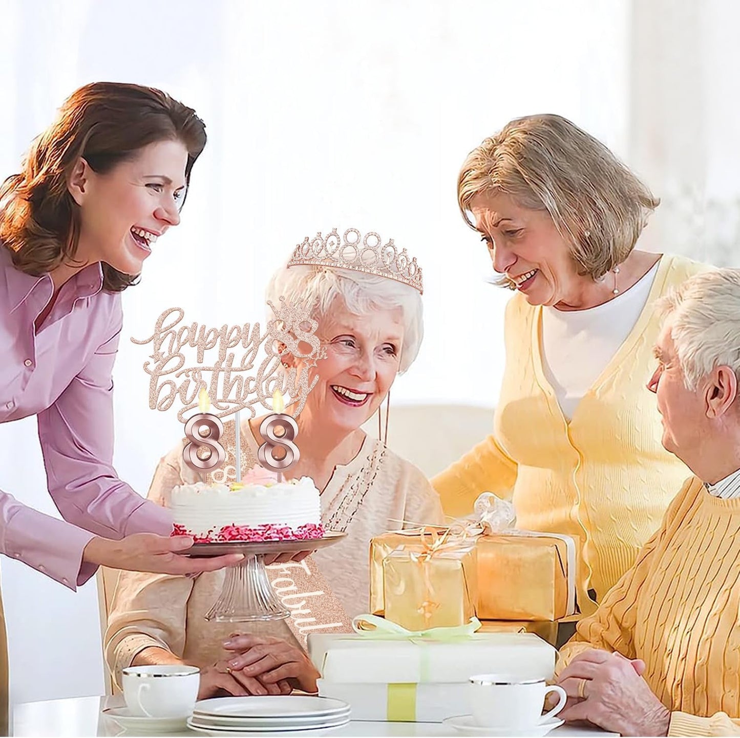 88th Birthday Decorations for Women, Including Birthday Sash and Tiara, Cake Topper and Number Candles, 88 Year Old Gifts for Women