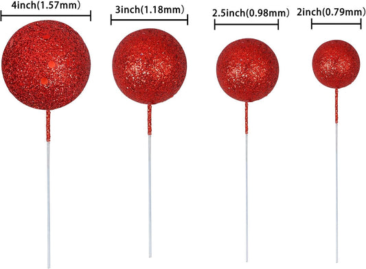 30Pcs Balls Cake Topper Glitter Foam Ball Cake Picks Mini Balloon Cupcake Insert Bubble Balls DIY Decoration for Baby Shower Wedding Anniversary Kids Birthday Graduation Party Cake Decorations Red