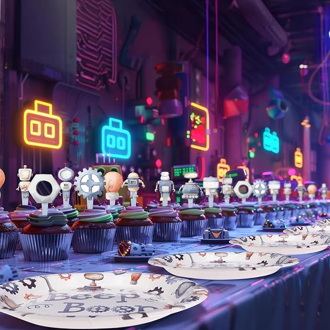 Robot Party Decorations - Robot Party Plates and Napkins for Kids Birthday Party, Serves 40 Guests