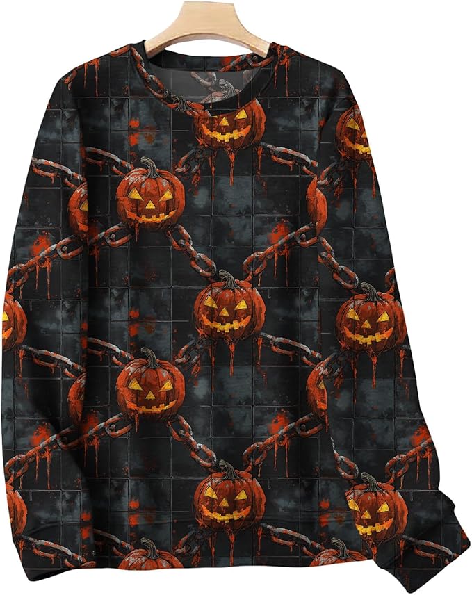 LIZALIG Pullover Cute Sweatshirt Orange Skeleton Fall Festive FunWomens Design Bat Holiday Party Outings Pumpkin Print