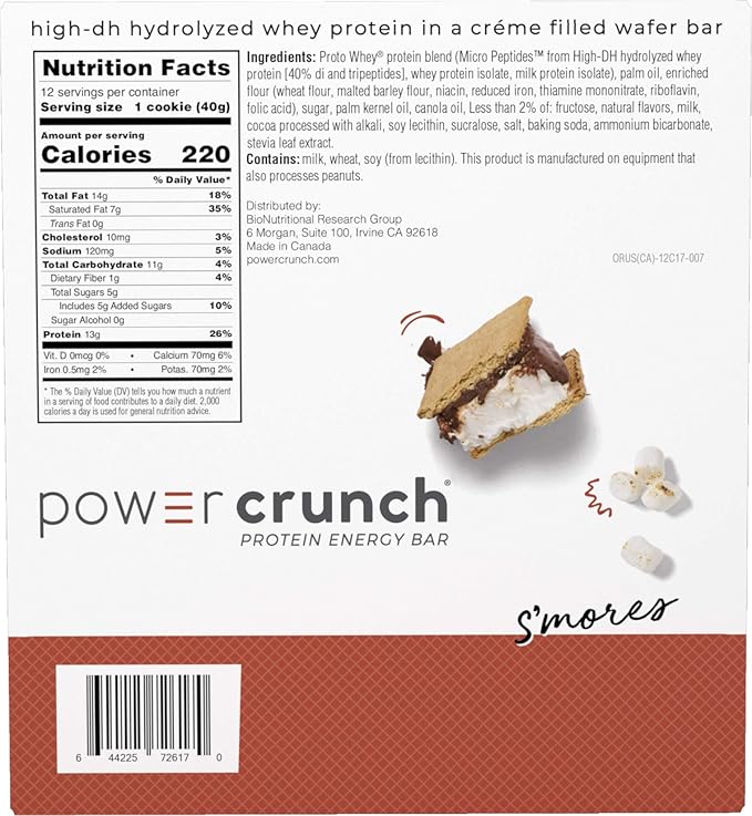 Power Crunch Protein Wafer Bars, High Protein Snacks with Delicious Taste, S'Mores, 1.4 Ounce (12 Count) (Pack of 2)