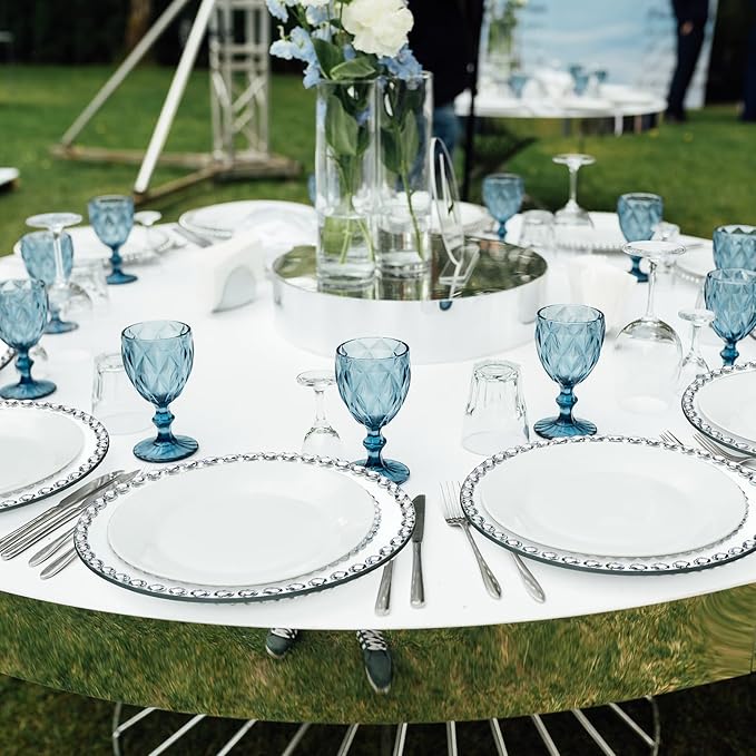 Suclain 6 Pcs Mirrored Glass Charger Plates 13 Inch Silver Mirror Plates Round Chargers for Dinner with Diamond Rim Settings for Wedding Birthday Party Events (Round Diamond Rim)