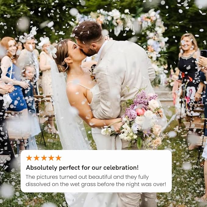 Dissolving Water Soluble Rice Paper White Wedding Heart Shaped Confetti 28000 Pieces 150 Gram Biodegradable Confetti Hearts for Send Off Outdoor Beach Reception Ceremony Celebration Classic Modern