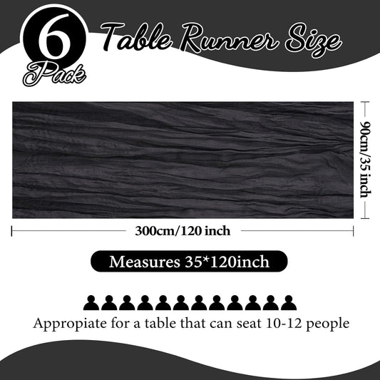 6 Pack 10FT Black Cheesecloth Table Runner 35x120 Inch Gauze Rustic Boho Table Runner Cheese Cloth for Wedding Decor Birthday Party Bridal Baby Shower Table Centerpiece Decoration