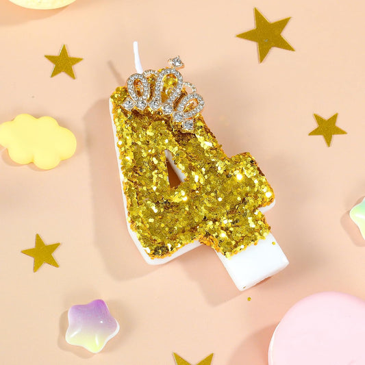 Gold Birthday Candle Crown Number 4 Candle with Sequins Cake Candles Cupcake Decorations Party Decor for Anniversary Celebrations Supplies