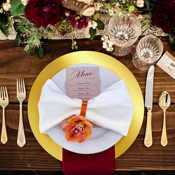 Cedilis 100PCS Disposable Gold Paper Charger Plate, 13" Round Gold Placemats for for Elegant Table Decor, Perfect for Weddings, Holiday Parties, Receptions