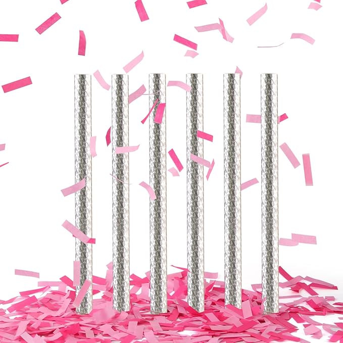 BATTIFE It's a Girl, 6Pack Gender Reveal Confetti Sticks, Tissue Paper Confetti Flick Flutter Wands for Baby Girl Shower, Wedding, Birthday Party Supplies Decoration, Shoot Poppers, 14inch Pink