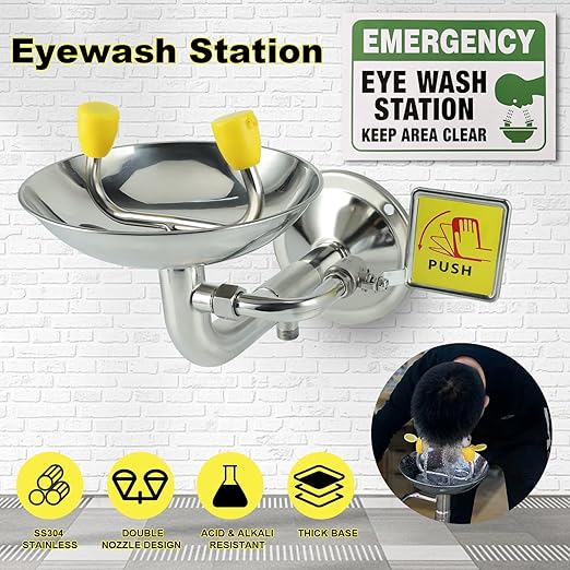Eye Wash Station Emergency Wall-Mounted - Yeipower Portable First Aid Eyewash Station Kit Stainless Steel Eye Irrigation