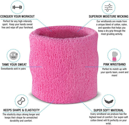 Suddora Wrist Sweatbands, Absorbent and Breathable Thick Cotton Bands for Working Out, Gymnastics, Basketball, Tennis, and Football, Multiuse Wristbands for Costumes and Cosplay