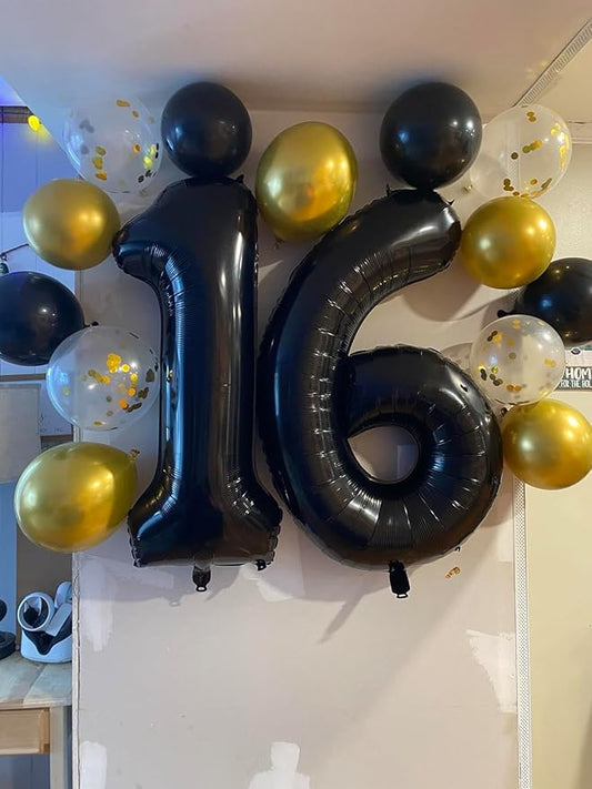 Number Balloons Black 1 Balloon for Birthday Party, One Happy Birthday Decorations, 40 Inch Large One Balloon for 1st Girl Boy Baby Shower 10 11 15 16 18 21 Photo Shoot