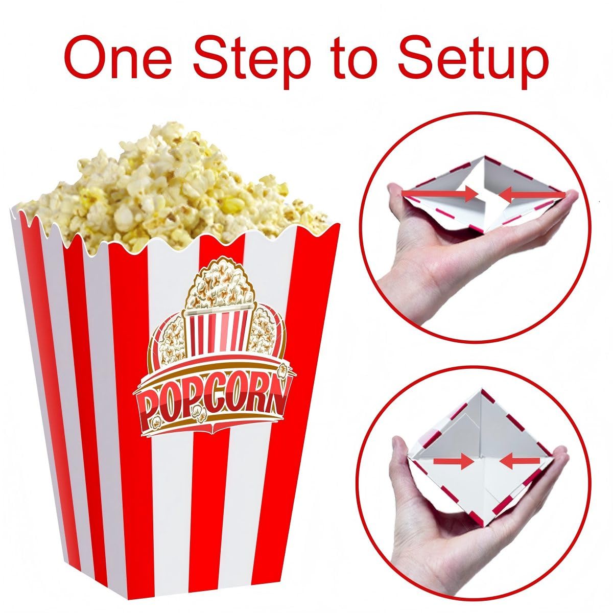 30Pcs Red White Striped Classic Popcorn bucket, Disposable Popcorn Boxes for Movie Night, Home Halloween, Thanks Giving, Christmas Party