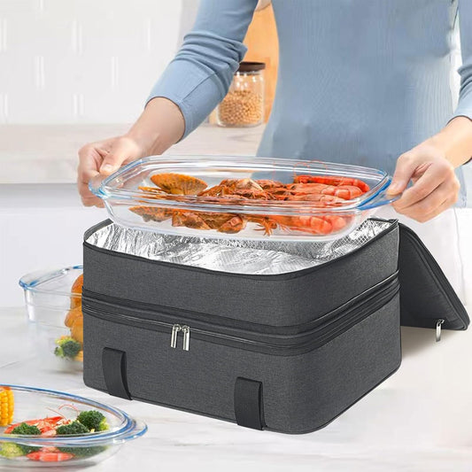 Double Decker Insulated Casserole Carrier for Hot or Cold Food, Insulated Casserole Dish Carrier for Potluck Parties, Picnic, Cookouts, Fits 9"x13" Baking Dish