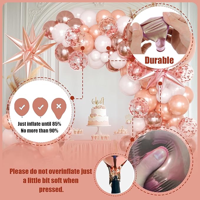 KARLURE Rose Gold Balloons Arch Kit with Metallic Rose Gold Confetti Balloons for Mothers Day Baby Shower Engagement Bridal Shower Wedding Birthday Party 2026 Graduation Anniversary Decorations