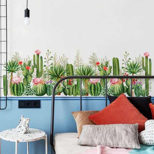 2 Pieces Cactus Wall Decals Vinyl Cacti Wall Stickers Removable Cactus Art Murals Peel and Stick Cacti Decor for Girls Bedroom Living Room Nursery