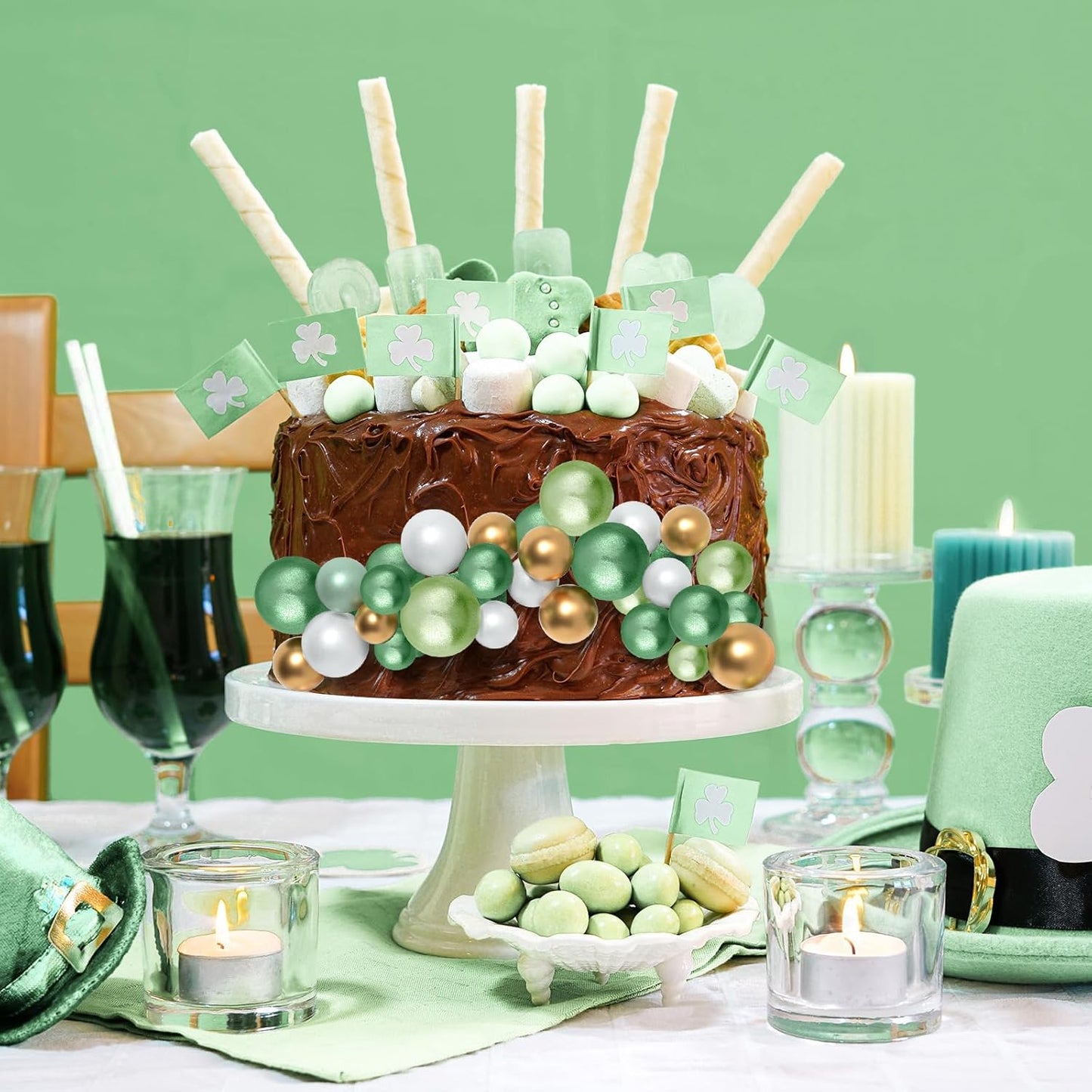 138 Pcs Balls Cake Topper Decorations Balloon Cupcake Toppers Foam Multisize Cake Topper Balls for Birthday Party Wedding Anniversary(Assorted Green,White,Gold)