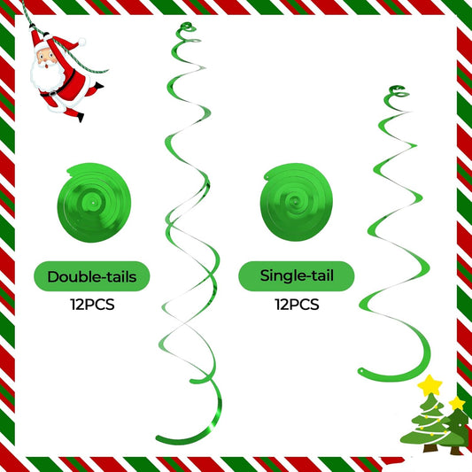 24 PCS Green Hanging Swirl, Sparkle Ceiling Hanging Decorations, Plastic Streamer Party Decorations with Double-Swirls and Single-Swirls for Birthday Decorations, Christmas,Graduation, Baby Shower