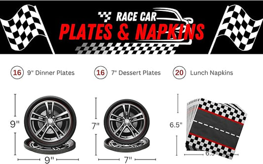 Blue Orchards Race Car Plates and Napkins (52 Pieces for 16 Guests) Racing Car Race Track Party Supplies Decorations Racing Sports Themed Dinnerware for Kids Boys Birthday Baby Shower Home Decor