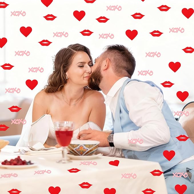 XOXO Letters with Red Lips & Hearts Confetti - 200-Piece Romantic Party Decor, Biodegradable Paper Mix for Valentine's Day, Wedding, Anniversary Table Scatter