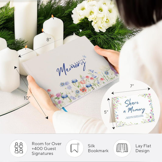 Funeral Guest Book for Memorial Service Floral Celebration of Life Guestbook with Share a Memory Sign Memory Book for Funeral with Space for 400+ Guests Memorial Keepsake Sign in Book- 10.25" x 8.25"