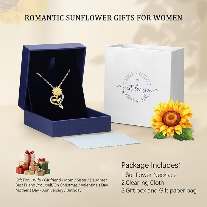 Valentine's Day Gift for Her-18k Gold Plated Sunflower Necklace for Women Wife Anniversary Birthday Gifts for Wife Her You Are My Sunshine Pendant Necklaces Gold Jewelry Gifts for Girlfriend Mom
